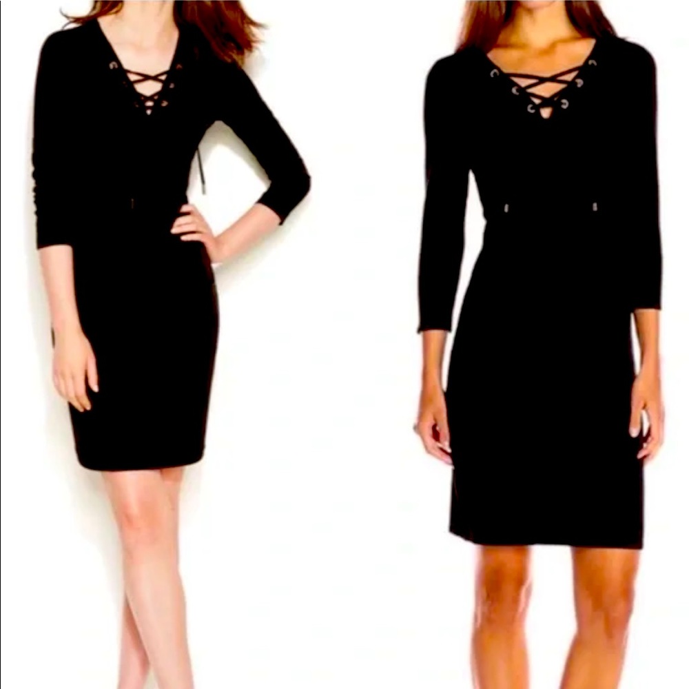 Calvin Klein Lace-Up Dress Black with  Gold Details Size 6